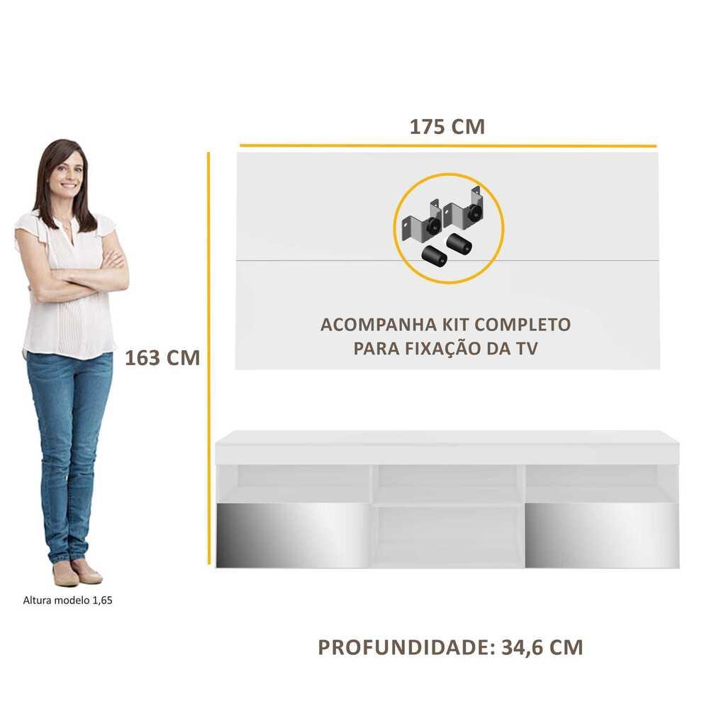 Rack com Espelho e Painel com Suporte para TV até 65" Multimóveis Flórida FG3139 Branco