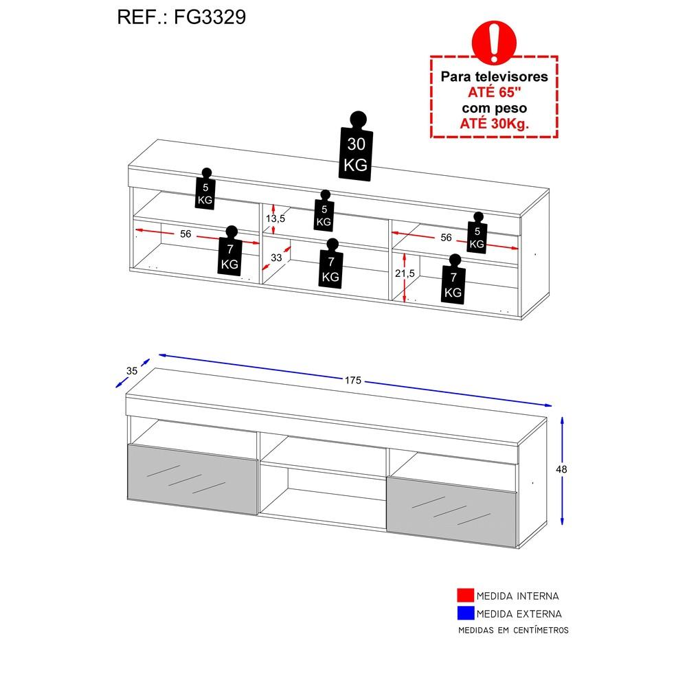 Rack com Espelho para TV até 65" Multimóveis Paris FG3329 com 2 Portas Preto