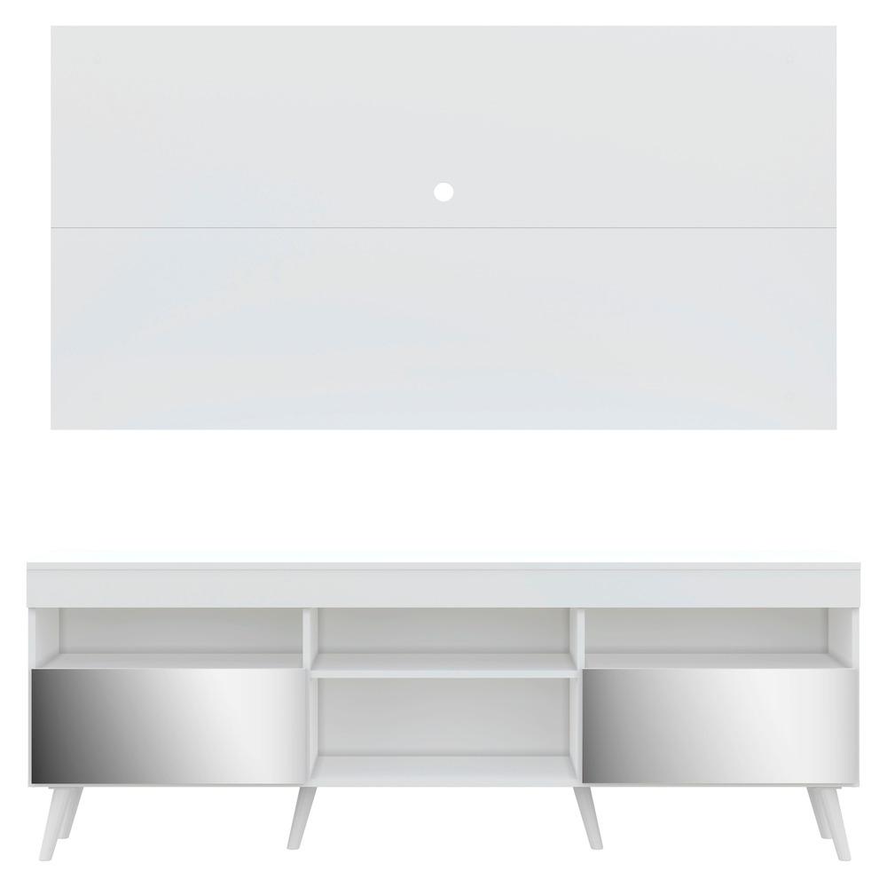 Rack com Espelho, Pés Retrô e Painel TV 65" com 2 Portas Londres Multimóveis Branco