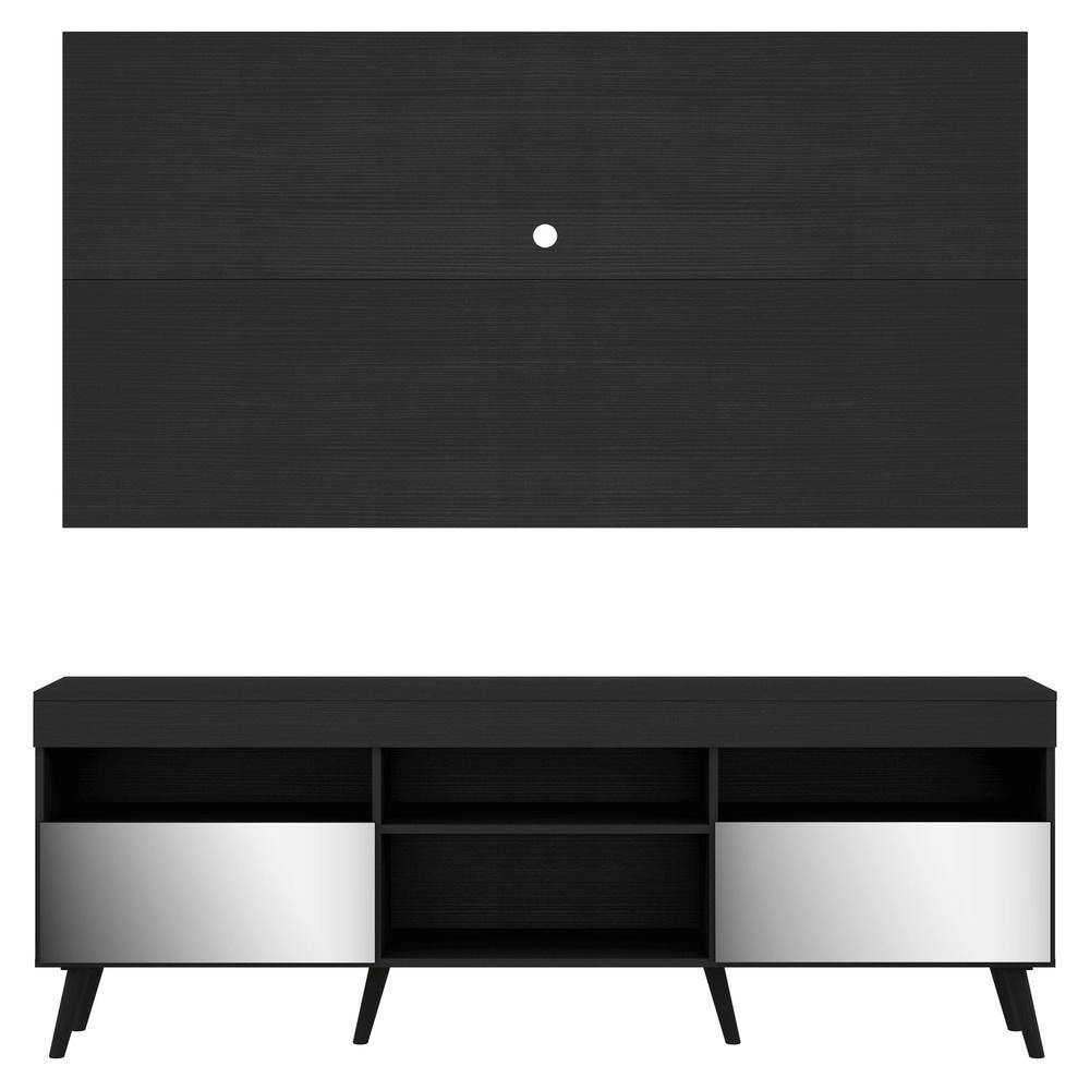 Rack com Espelho, Pés Retrô e Painel TV 65" com 2 Portas Londres Multimóveis Preto