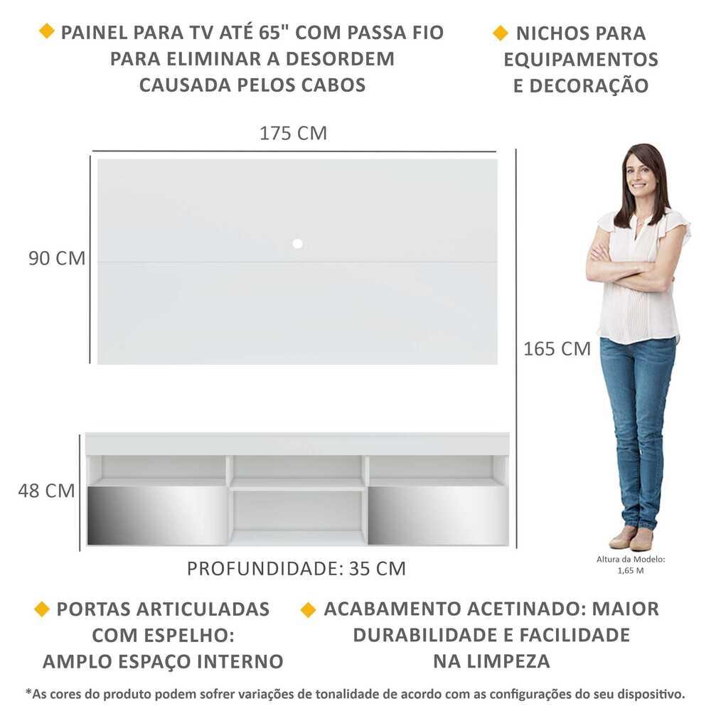 Rack com Espelho, Painel TV 65" e 2 Portas Londres Multimóveis Branco