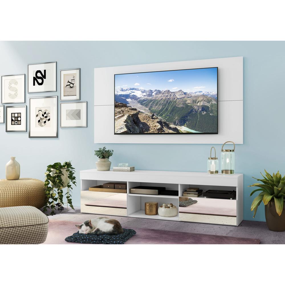 Rack com Espelho, Painel e Suporte TV 65" com 2 Portas Londres Multimóveis Branco
