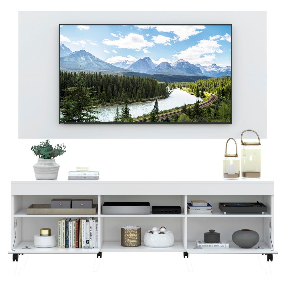 Rack com Espelho, Rodízios e Painel TV 65" e 2 Portas Londres Multimóveis Branco