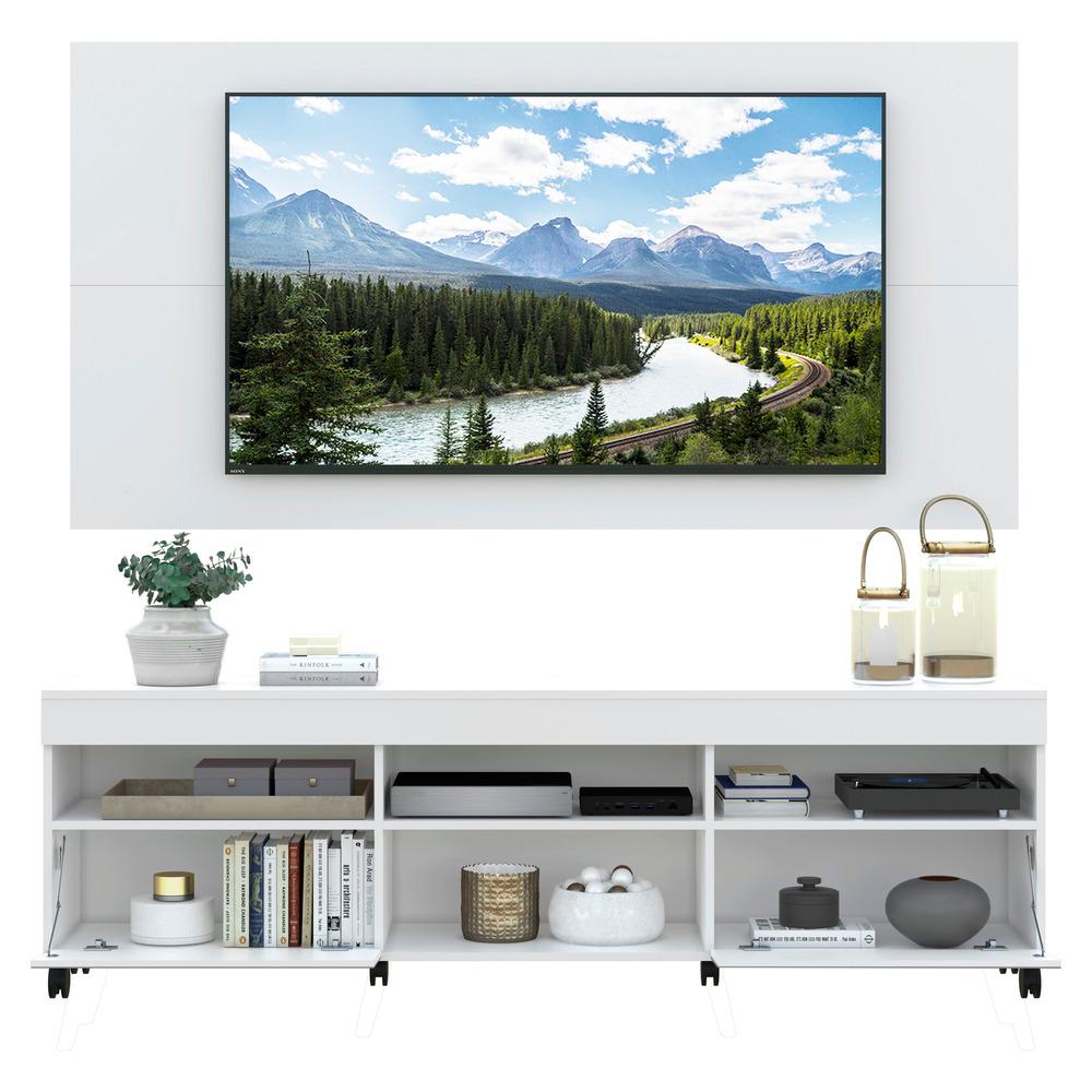 Rack com Espelho, Rodízios, Painel e Suporte TV 65" com 2 Portas Londres Multimóveis Branco