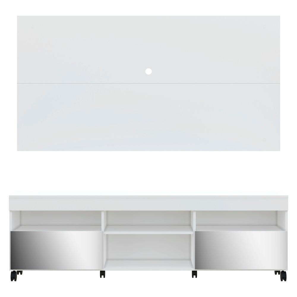 Rack com Espelho, Rodízios, Painel e Suporte TV 65" com 2 Portas Londres Multimóveis Branco