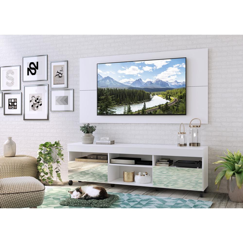 Rack com Espelho, Rodízios, Painel e Suporte TV 65" com 2 Portas Londres Multimóveis Branco