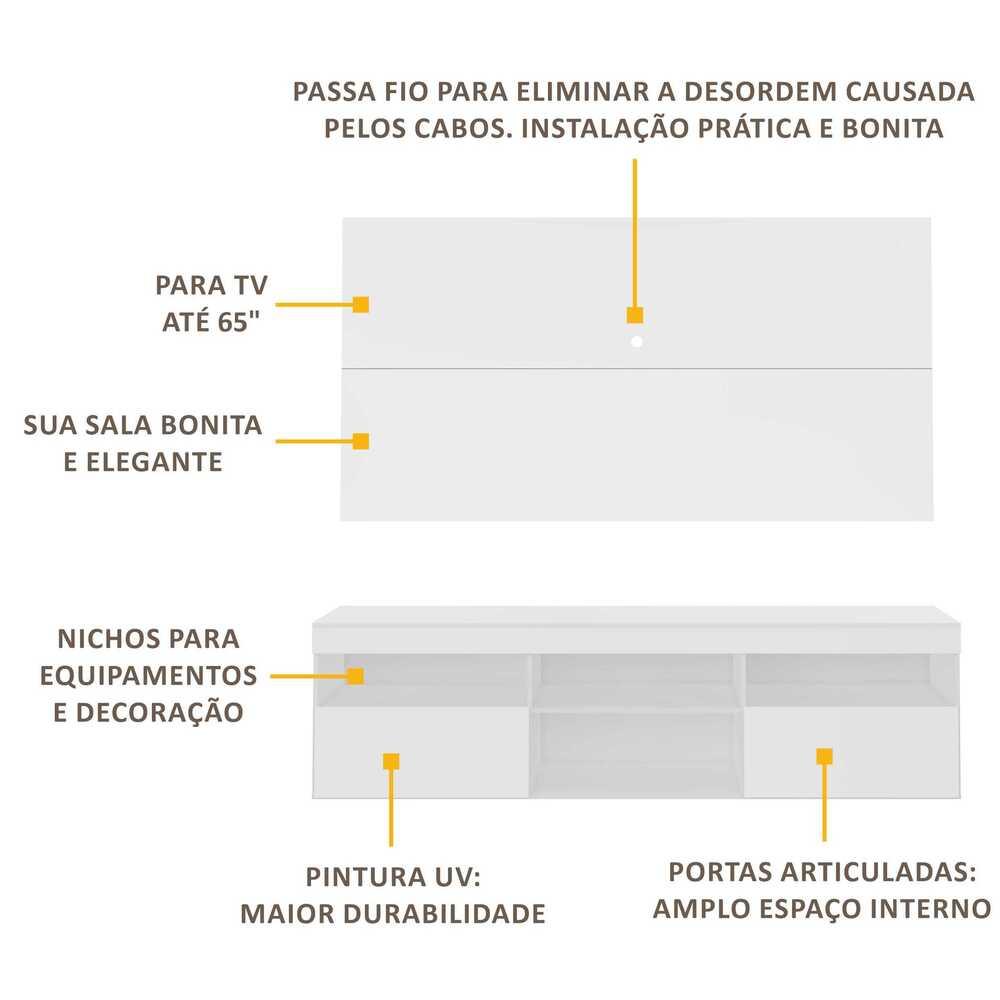 Rack com Painel P/TV até 65" Flórida Multimóveis  Branco