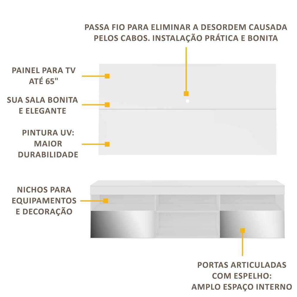 Rack com Painel P/TV até 65" e Espelho Flórida Multimóveis Branco