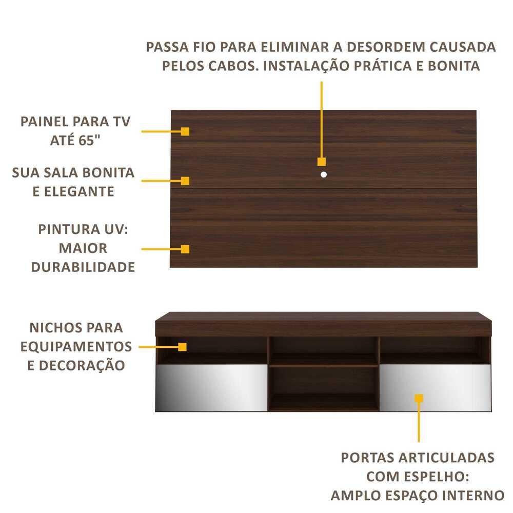 Rack com Painel P/TV até 65" e Espelho Flórida Multimóveis Duna