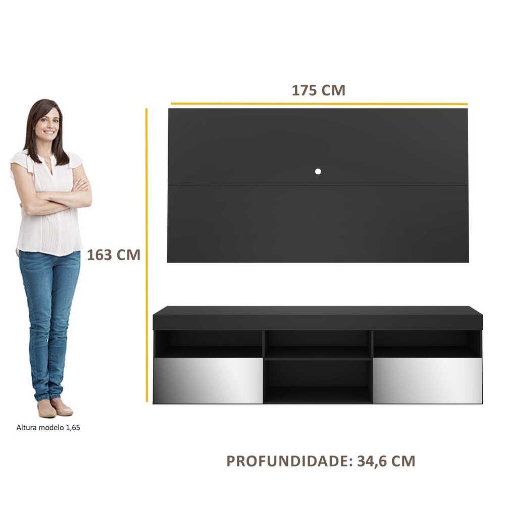 Rack com Painel P/TV até 65" e Espelho Flórida Multimóveis Preto