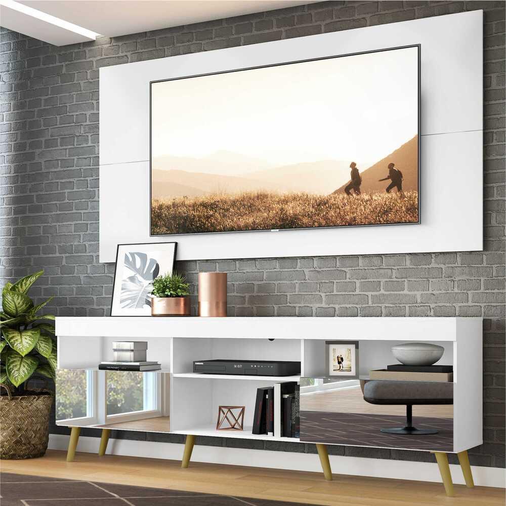 Rack com Painel Retrô com Espelho para TV até 65" Multimóveis Flórida FG3138 Branco/Natural