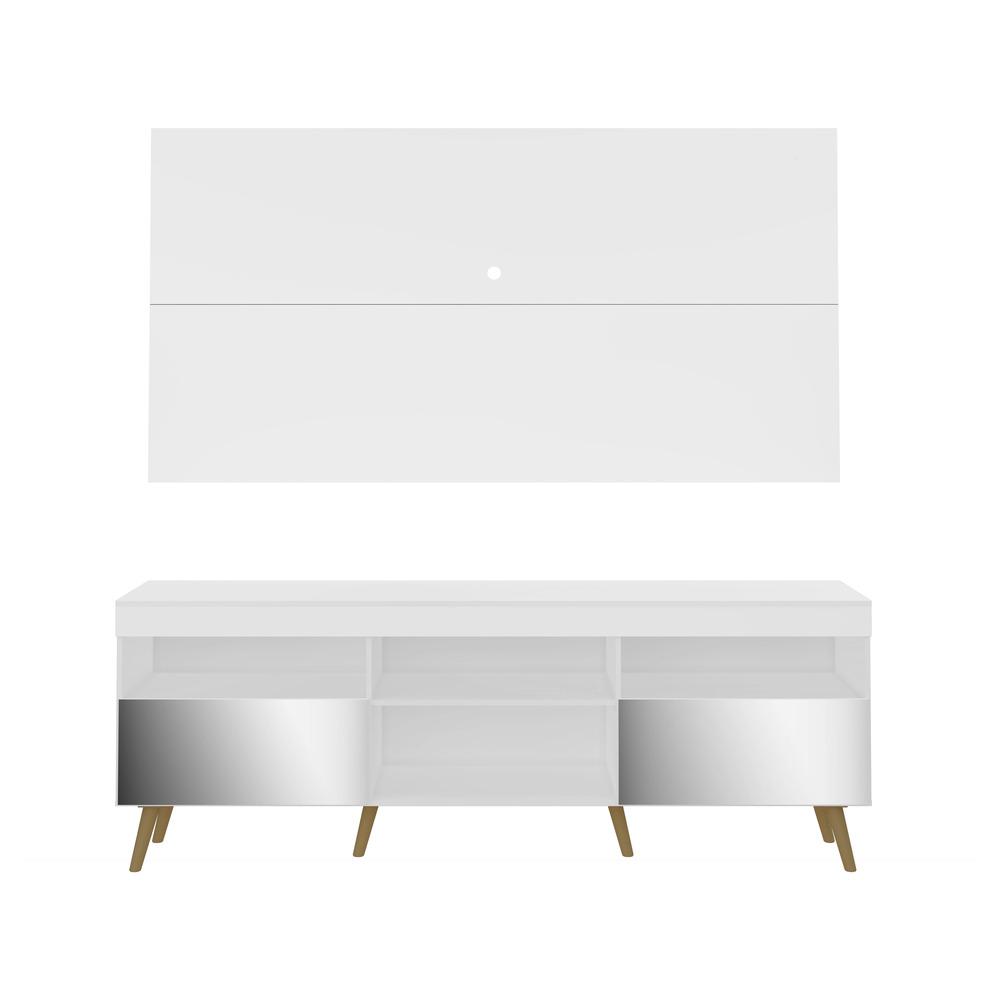 Rack com Painel Retrô com Espelho para TV até 65" Multimóveis Flórida FG3138 Branco/Natural