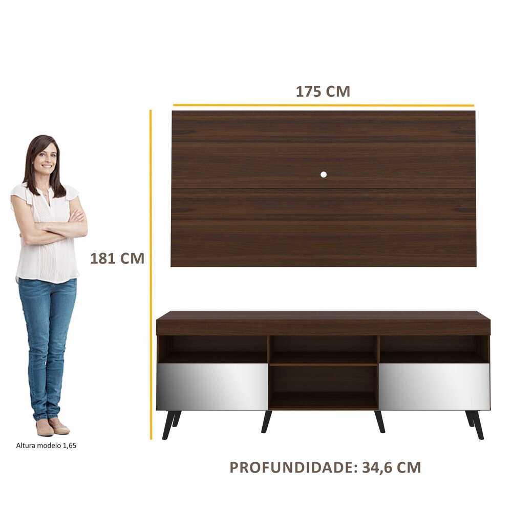 Rack com Painel Retrô com Espelho para TV até 65" Multimóveis Flórida FG3138 Madeirado/Preto