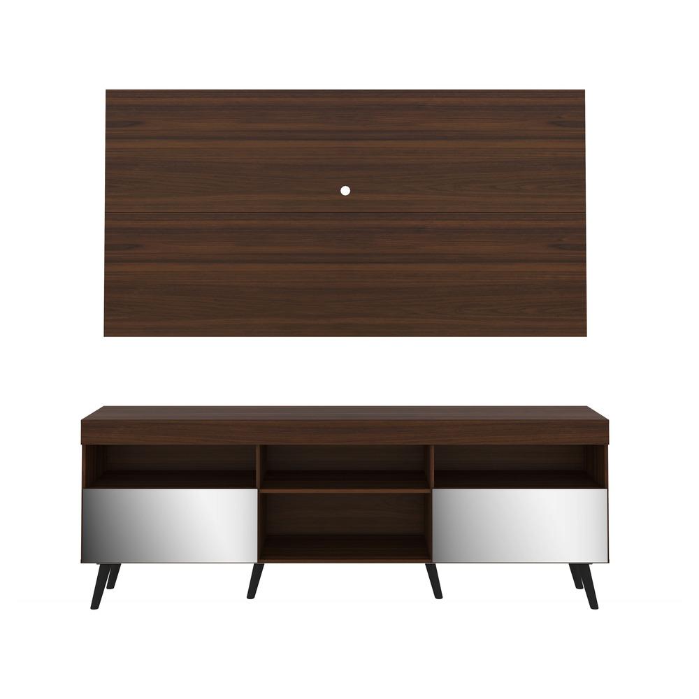 Rack com Painel Retrô com Espelho para TV até 65" Multimóveis Flórida FG3138 Madeirado/Preto