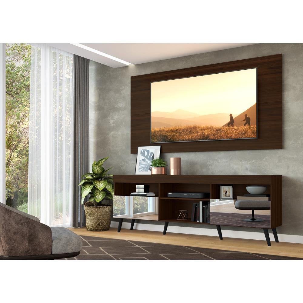 Rack com Painel Retrô com Espelho para TV até 65" Multimóveis Flórida FG3138 Madeirado/Preto