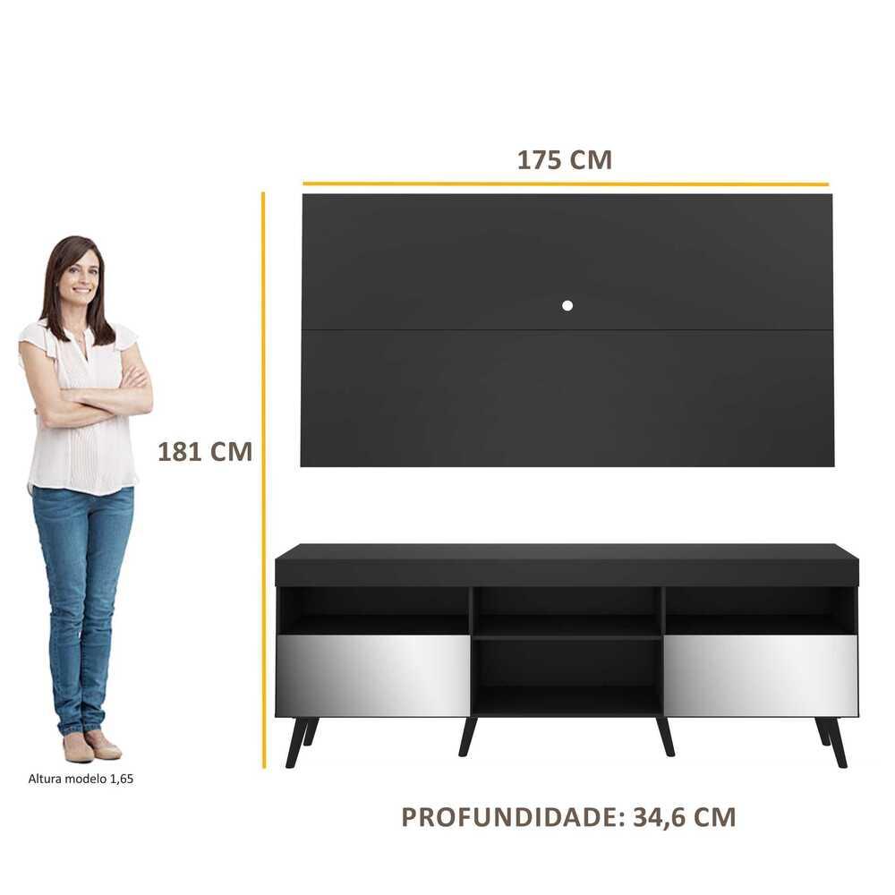 Rack com Painel Retrô com Espelho para TV até 65" Multimóveis Flórida FG3138 Preto