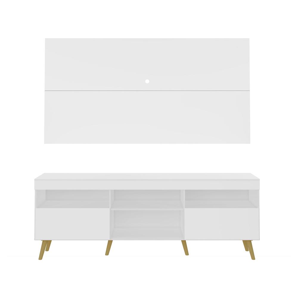 Rack com Painel TV 65" Londres Multimóveis Pés Retrô e 2 portas Branco/Natural