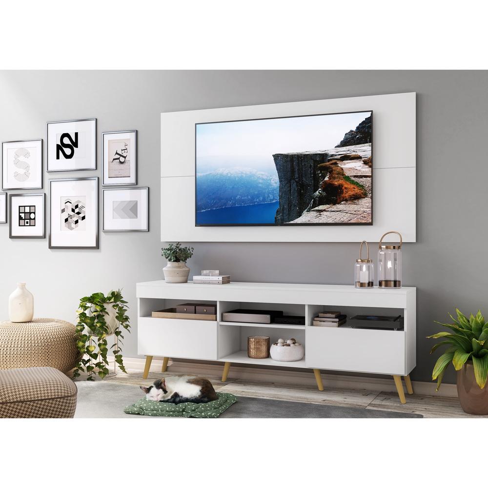 Rack com Painel TV 65" Londres Multimóveis Pés Retrô e 2 portas Branco/Natural