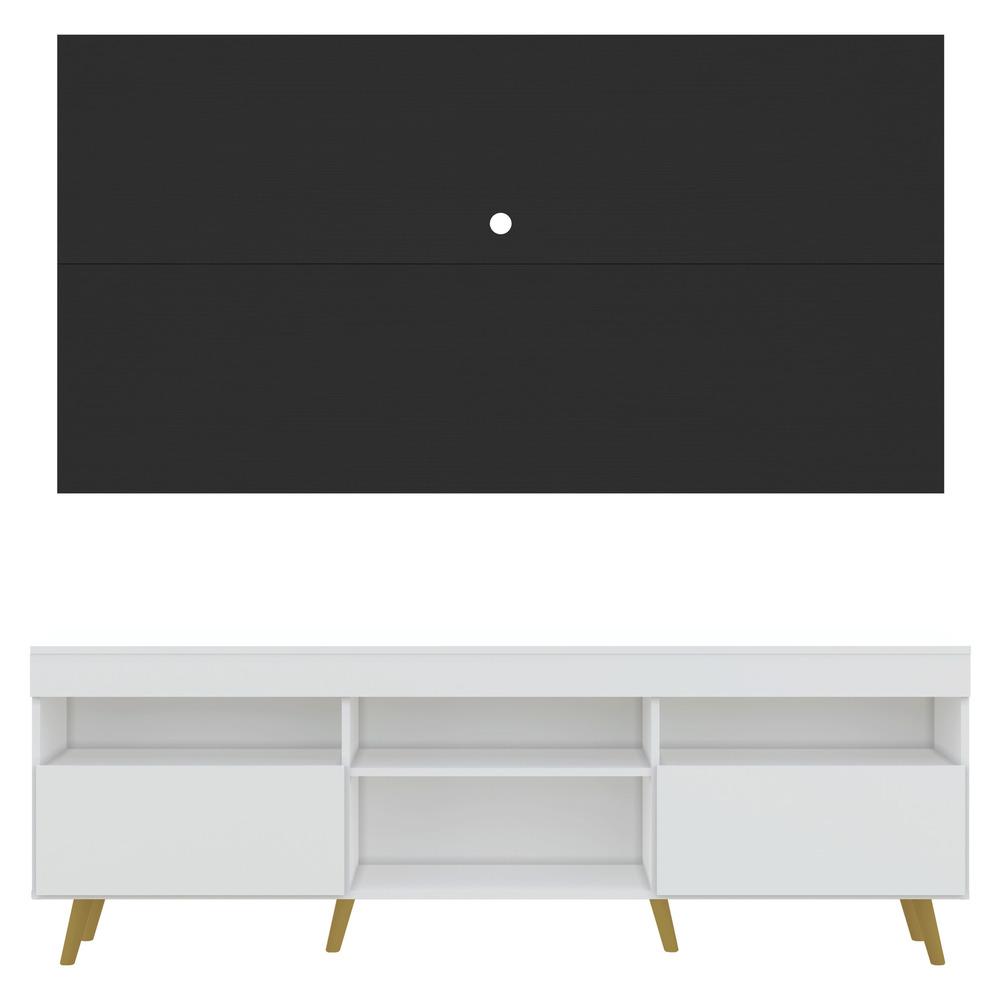 Rack com Painel TV 65" Londres Multimóveis Pés Retrô e 2 portas Branco/Preto/Natural