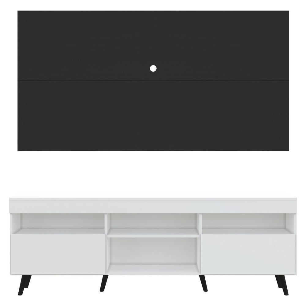 Rack com Painel TV 65" Londres Multimóveis Pés Retrô e 2 portas Branco/Preto/Preto