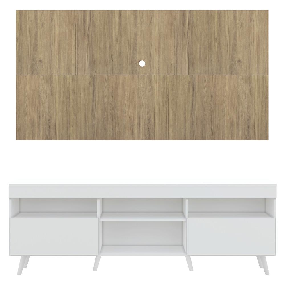 Rack com Painel TV 65" Londres Multimóveis Pés Retrô e 2 portas Branco/Rustic/Branco