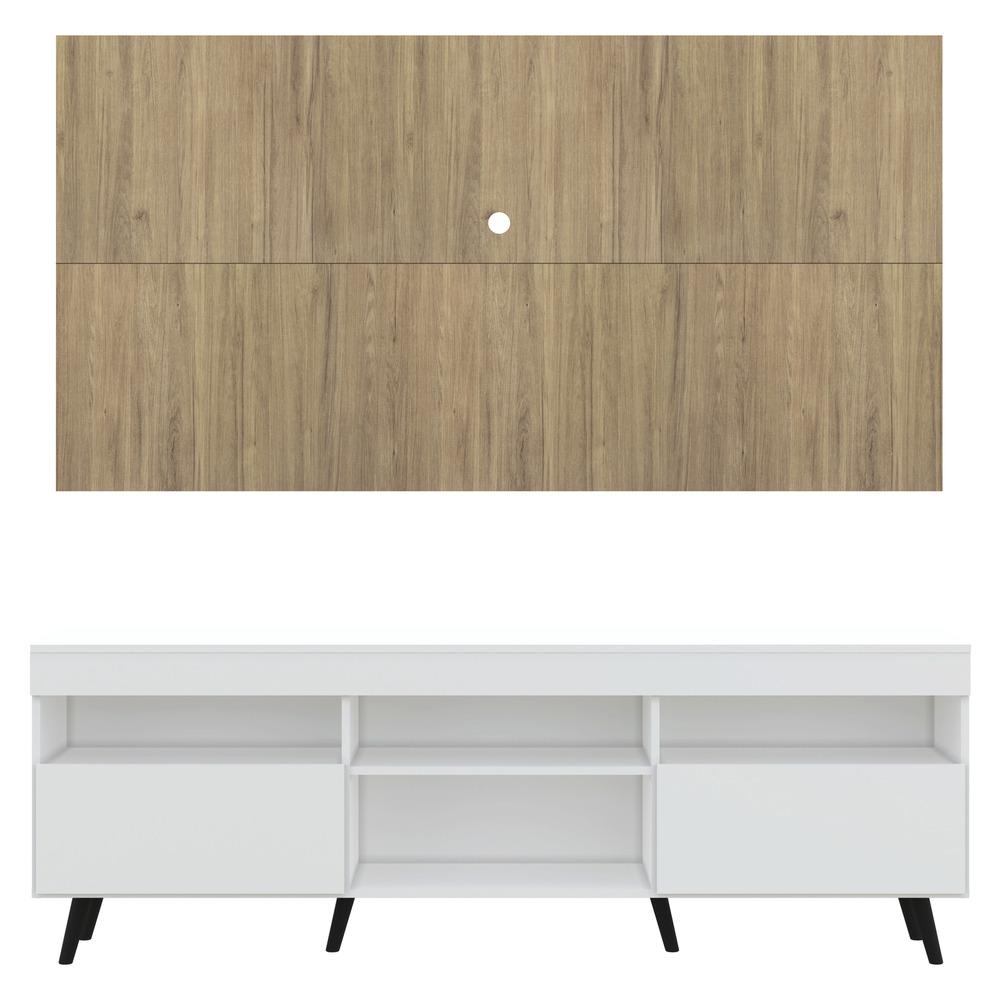 Rack com Painel TV 65" Londres Multimóveis Pés Retrô e 2 portas Branco/Rustic/Preto