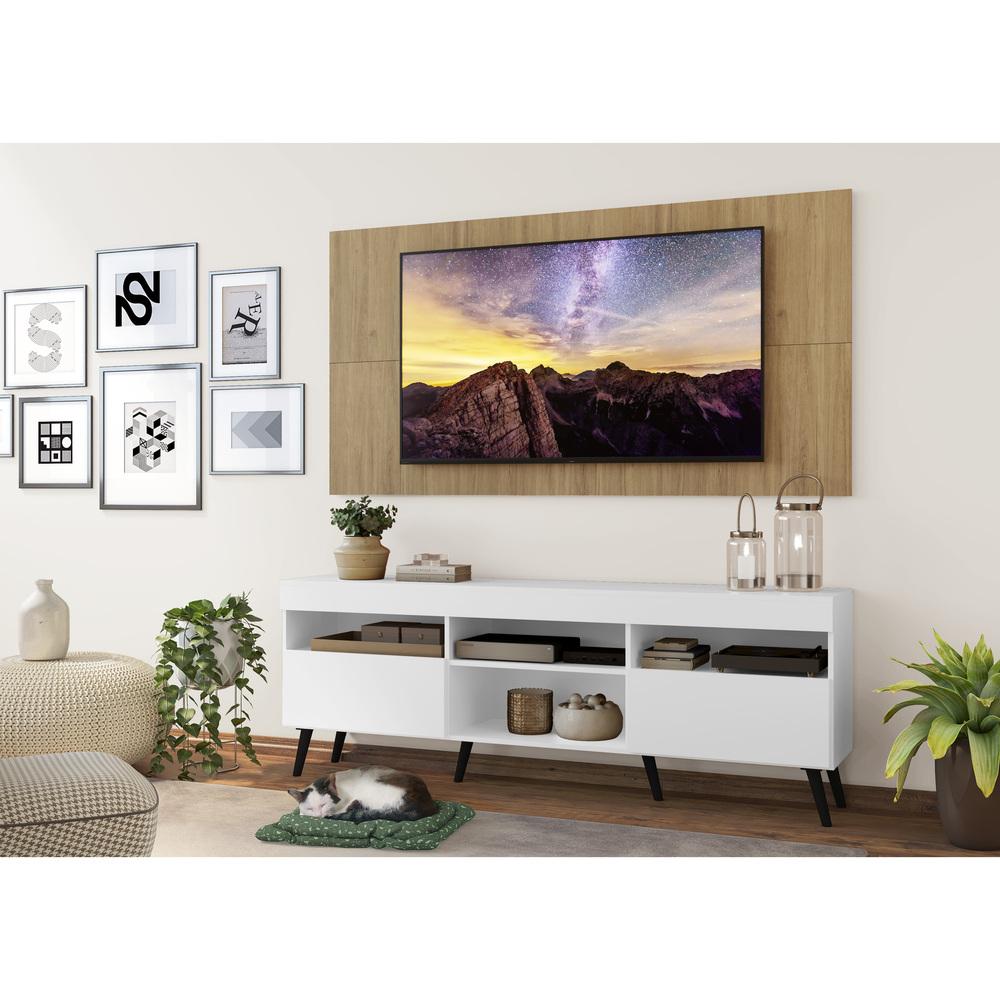 Rack com Painel TV 65" Londres Multimóveis Pés Retrô e 2 portas Branco/Rustic/Preto