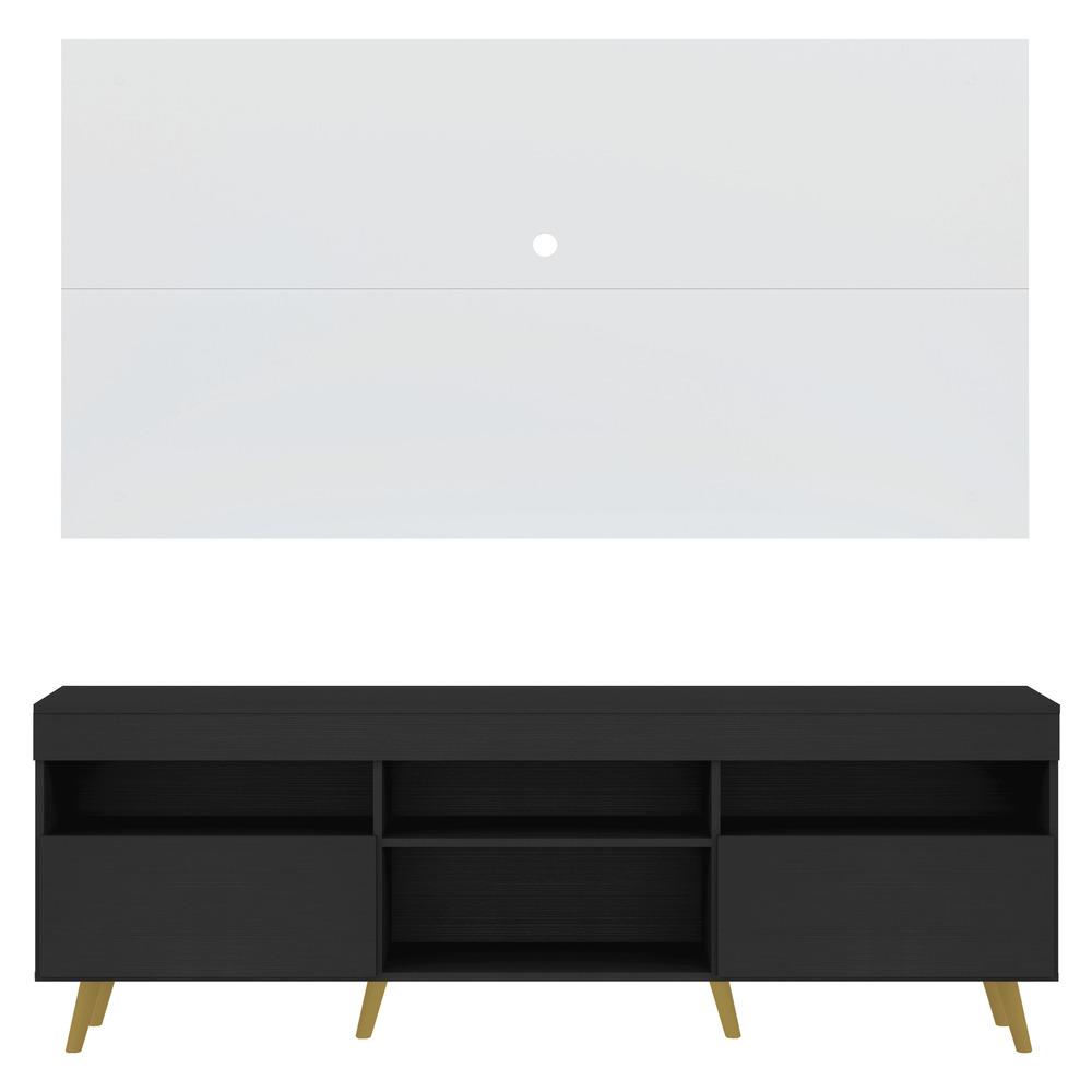 Rack com Painel TV 65" Londres Multimóveis Pés Retrô e 2 portas Preto/Branco/Natural
