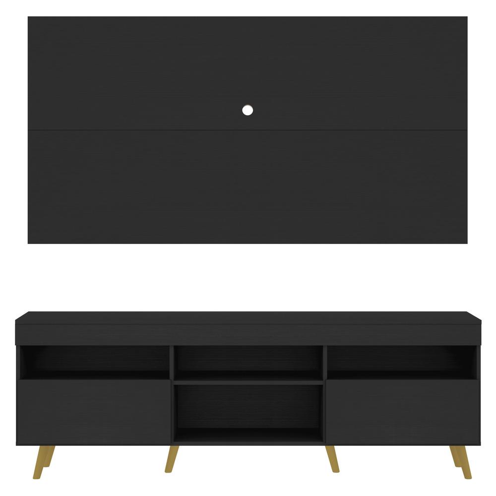 Rack com Painel TV 65" Londres Multimóveis Pés Retrô e 2 portas Preto/Natural