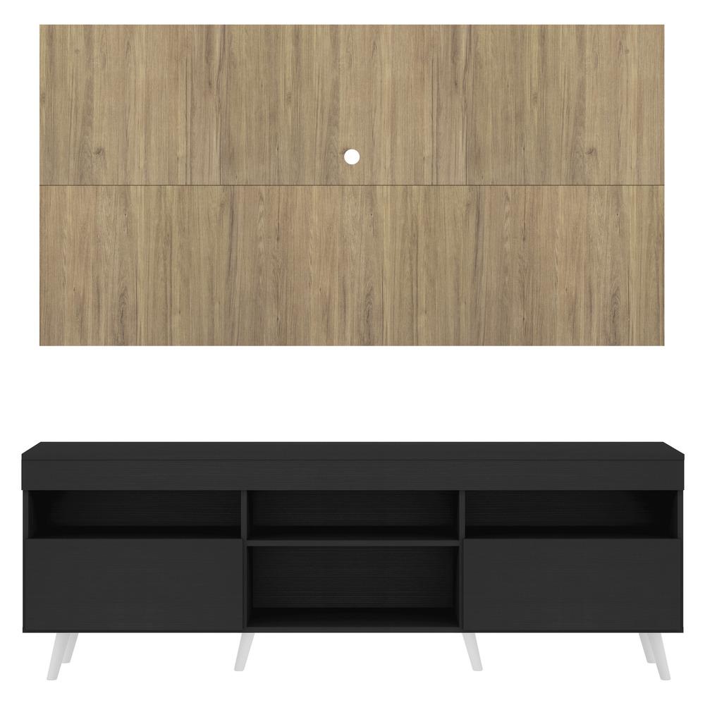 Rack com Painel TV 65" Londres Multimóveis Pés Retrô e 2 portas Preto/Rustic/Branco