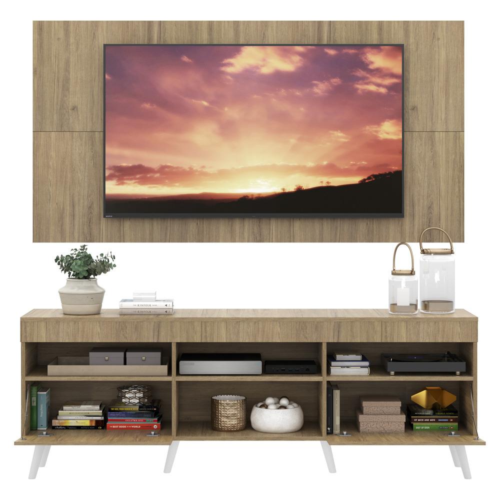 Rack com Painel TV 65" Londres Multimóveis Pés Retrô e 2 portas Rustic/Branco