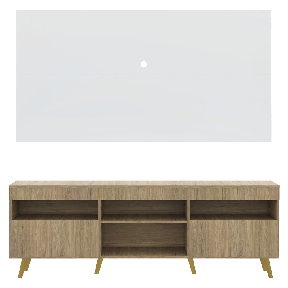 Rack com Painel TV 65" Londres Multimóveis Pés Retrô e 2 portas Rustic/Branco/Natural