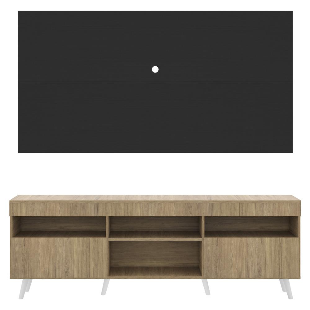 Rack com Painel TV 65" Londres Multimóveis Pés Retrô e 2 portas Rustic/Preto/Branco