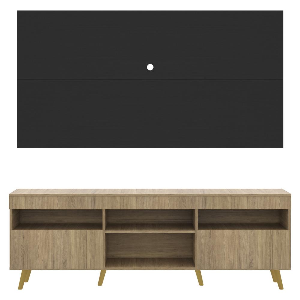 Rack com Painel TV 65" Londres Multimóveis Pés Retrô e 2 portas Rustic/Preto/Natural