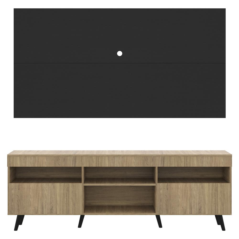 Rack com Painel TV 65" Londres Multimóveis Pés Retrô e 2 portas Rustic/Preto/Preto
