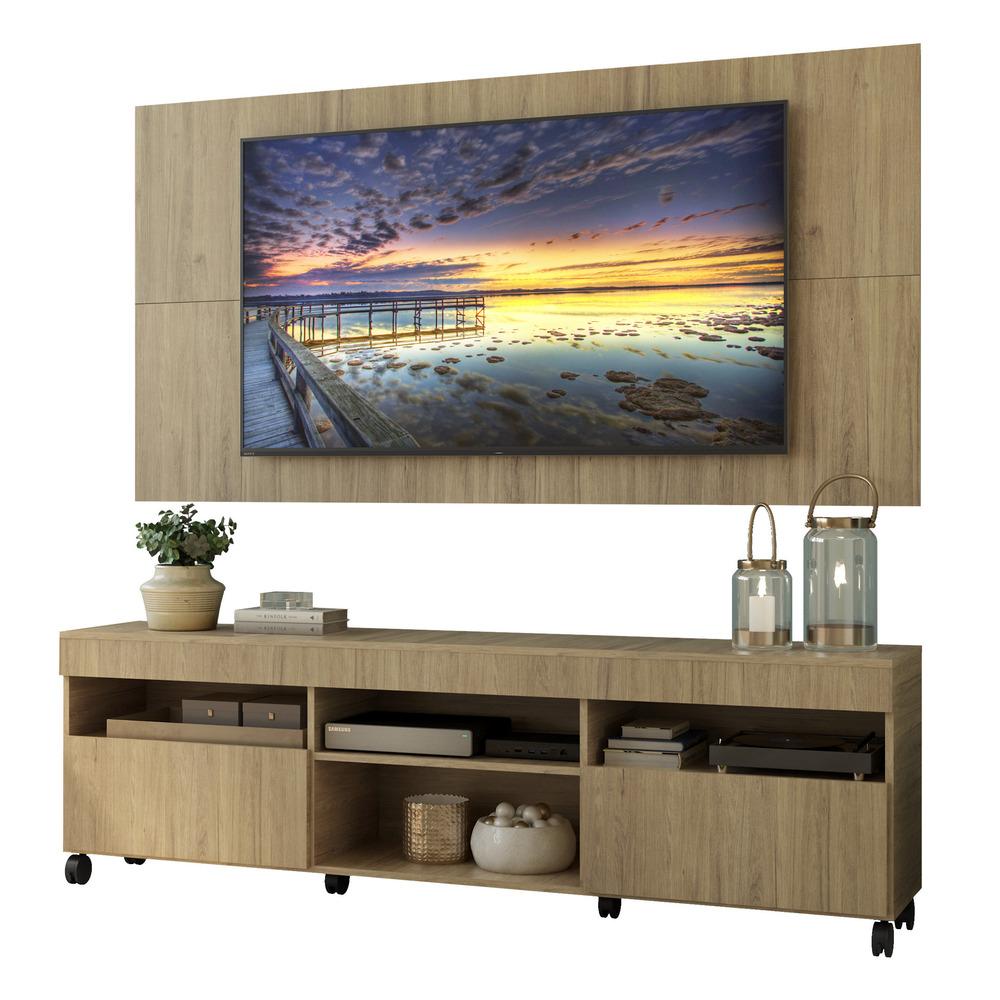 Rack com Painel TV 65" Londres Multimóveis com Rodízios e 2 portas Rustic