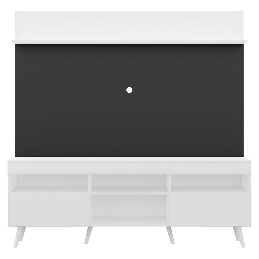 Rack com Painel TV 65" Madri Multimóveis Branco/Preto com Prateleira e Pés Retrô Branco