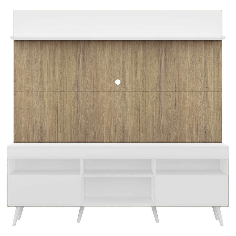 Rack com Painel TV 65" Madri Multimóveis Branco/Rustic com Prateleira e Pés Retrô Branco