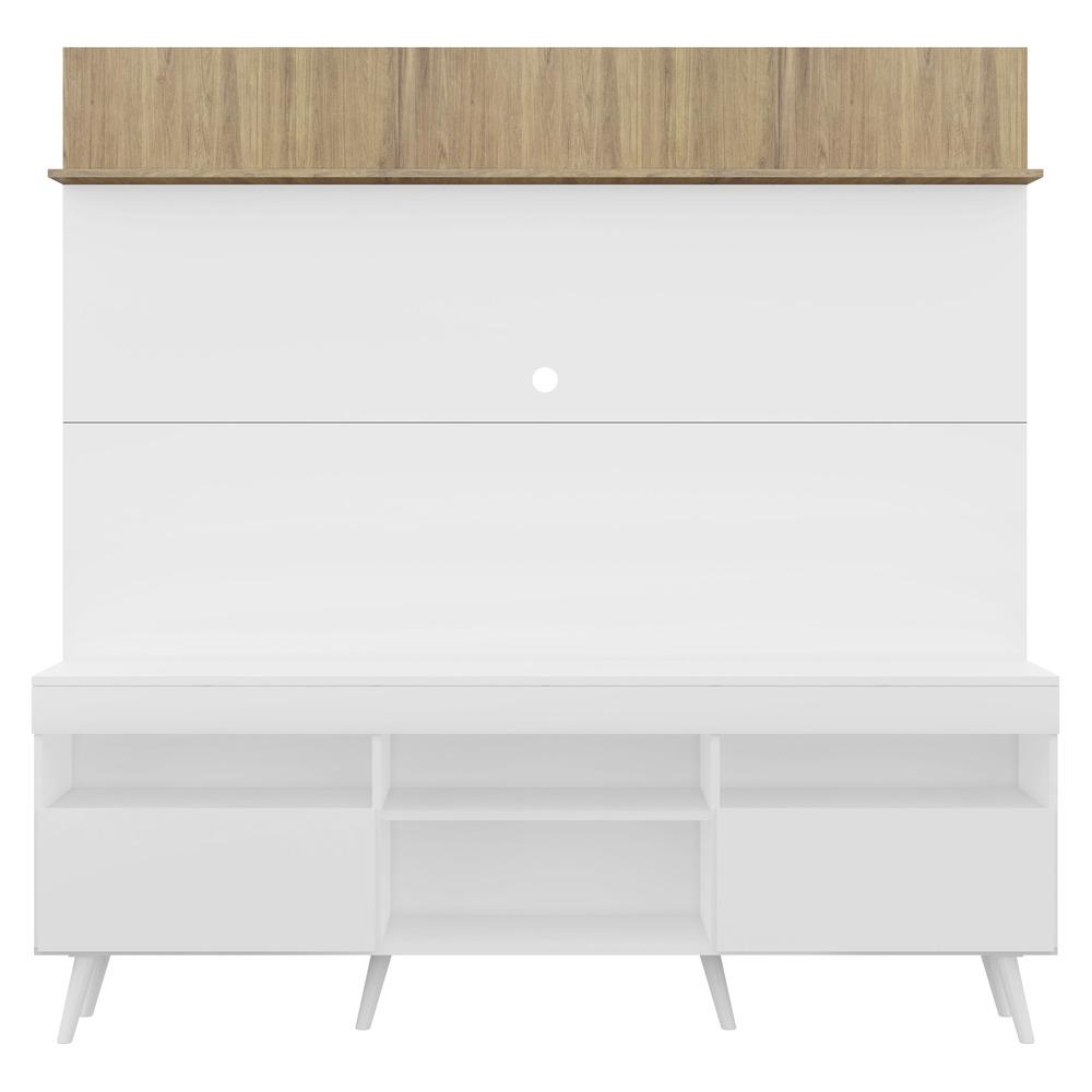 Rack com Painel TV 65" Madri Multimóveis Branco/Rustic com Prateleira e Pés Retrô Branco