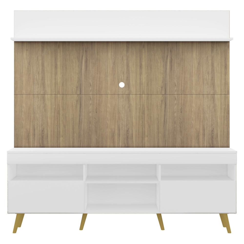 Rack com Painel TV 65" Madri Multimóveis Branco/Rustic com Prateleira e Pés Retrô Natural