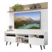 Rack com Painel TV 65" Madri Multimóveis Branco/Rustic com Prateleira e Pés Retrô Preto