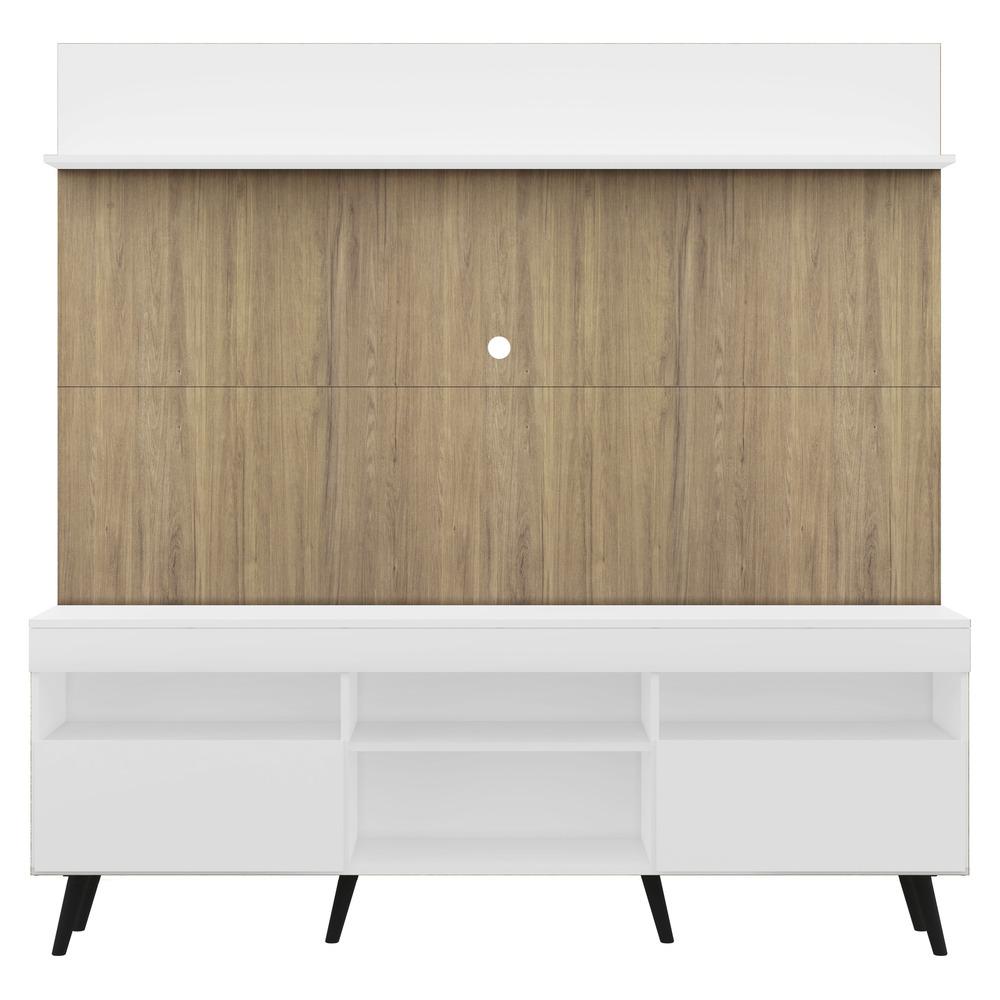 Rack com Painel TV 65" Madri Multimóveis Branco/Rustic com Prateleira e Pés Retrô Preto