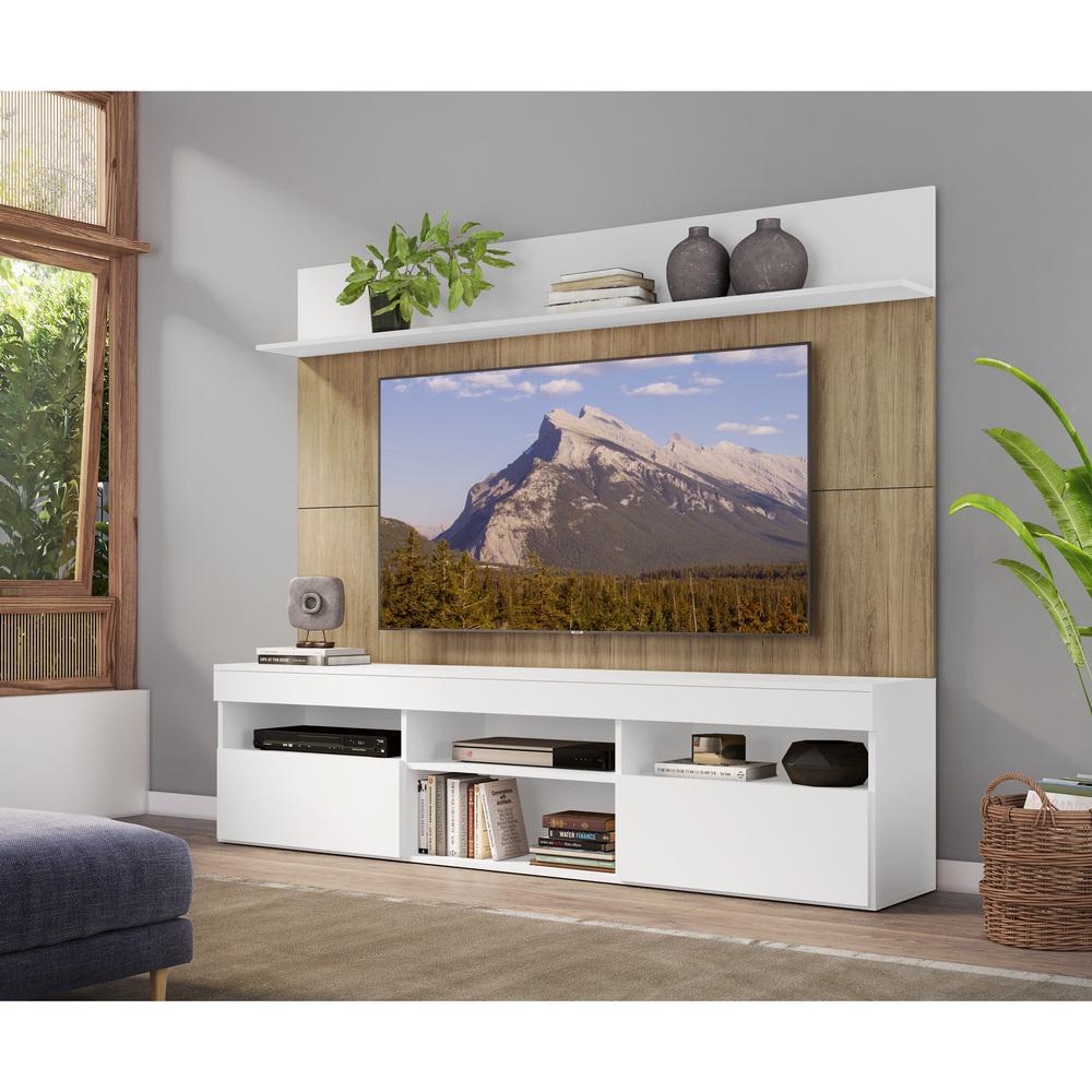 Rack com Painel TV 65" Madri Multimóveis Branco/Rustic com Suporte e Prateleira Branca
