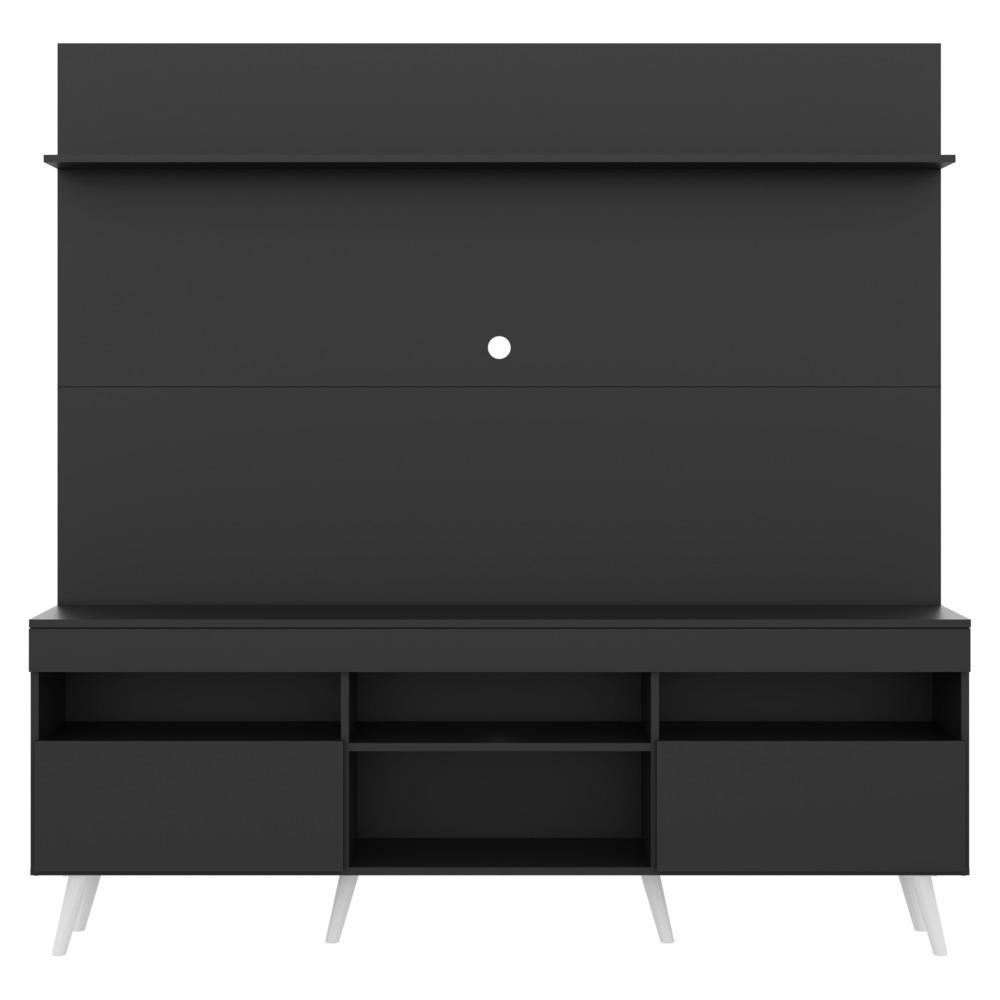 Rack com Painel TV 65" Madri Multimóveis Pés Retrô e Prateleira  Preto/Branco