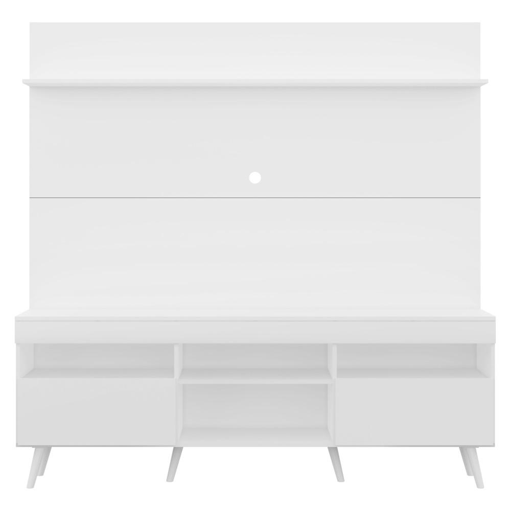Rack com Painel TV 65" Madri Multimóveis Pés Retrô e Prateleira Branco