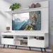 Rack com Painel TV 65" Madri Multimóveis Pés Retrô e Prateleira Branco/Preto