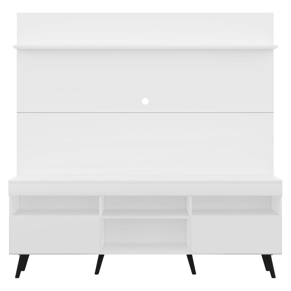 Rack com Painel TV 65" Madri Multimóveis Pés Retrô e Prateleira Branco/Preto
