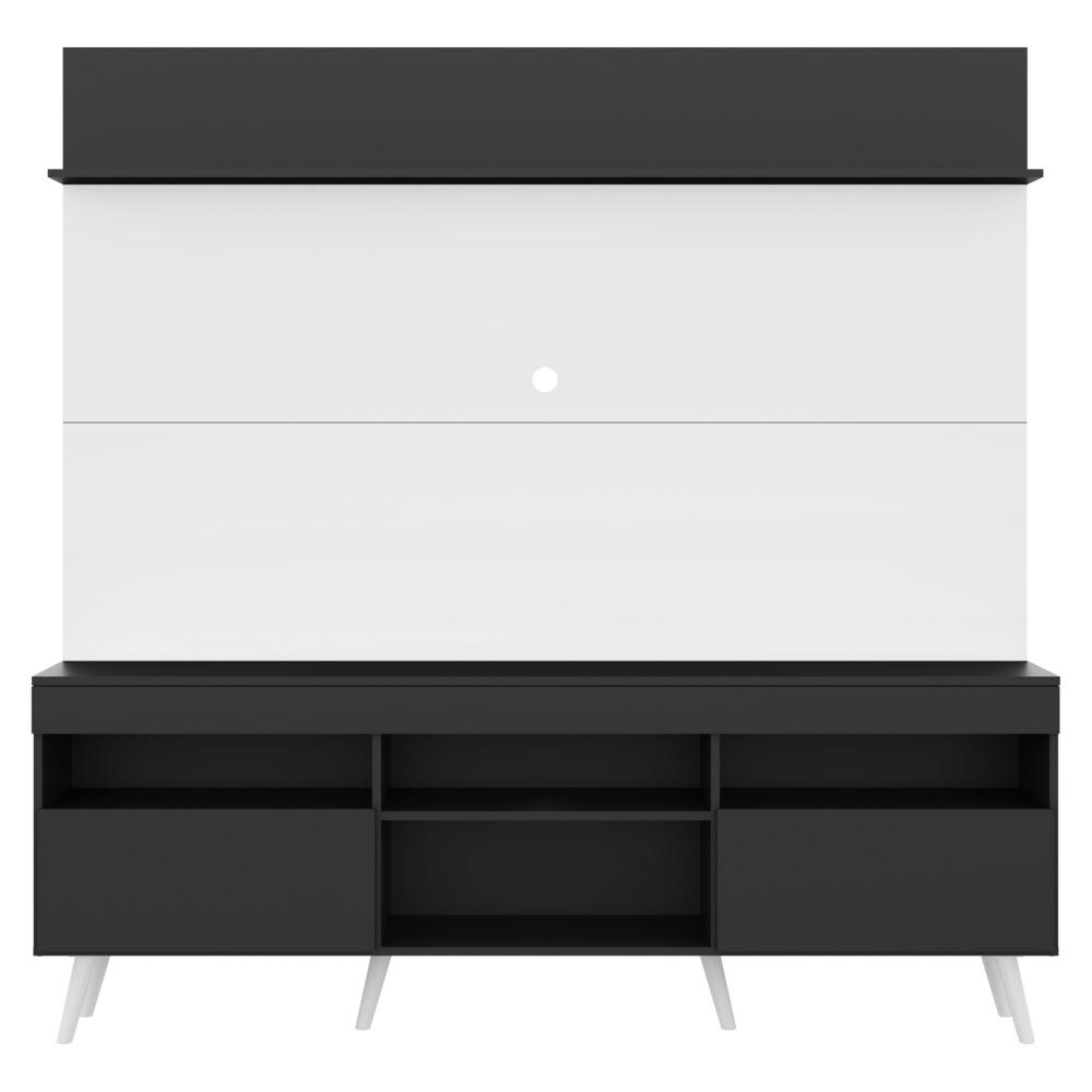 Rack com Painel TV 65" Madri Multimóveis Preto/Branco com Prateleira e Pés Retrô Branco 