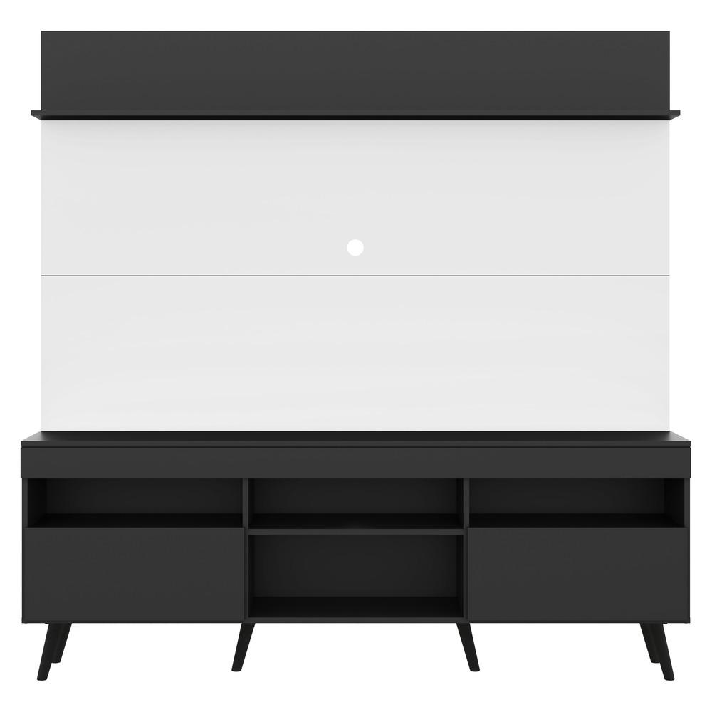 Rack com Painel TV 65" Madri Multimóveis Preto/Branco com Prateleira e Pés Retrô Preto 