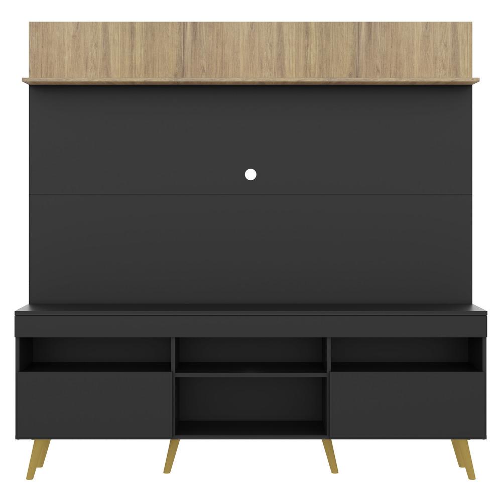 Rack com Painel TV 65" Madri Multimóveis Preto/Rustic com Prateleira e Pés Retrô Natural